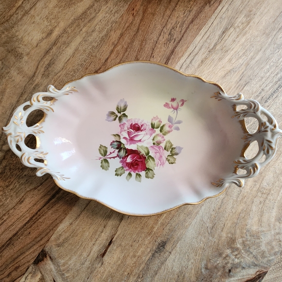 Vintage Floral I. Godinger Porcelain Dish With Gold Trim - Picture 1 of 10